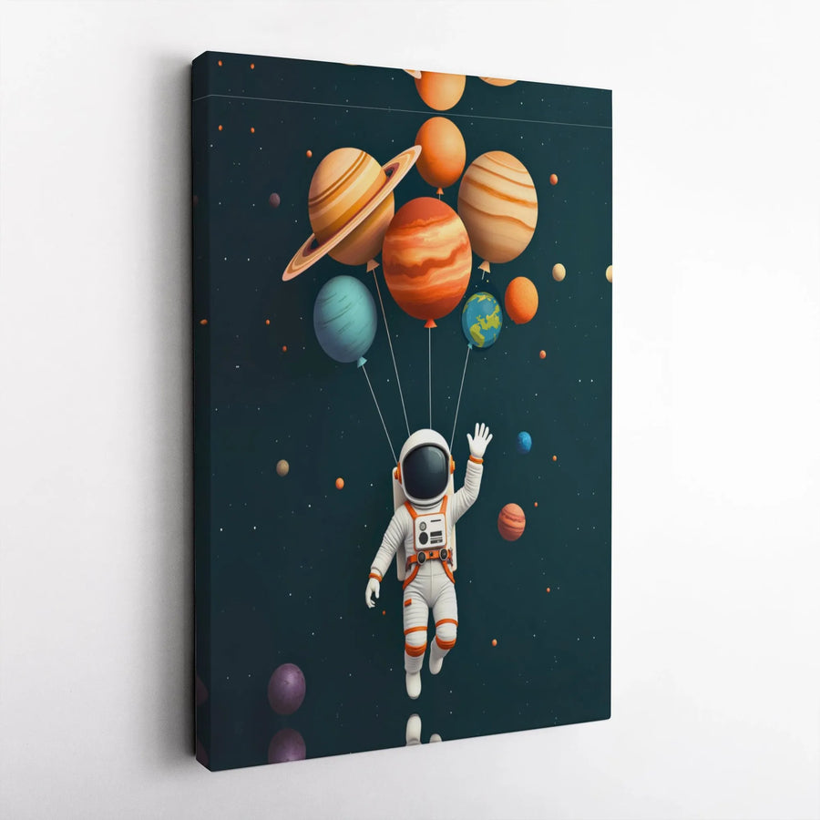 Astronaut Canvas Wall Art | Solar System Planets Balloon Print | Premium 1.25" Gallery Wrap | Modern Kids Space Decor Gift