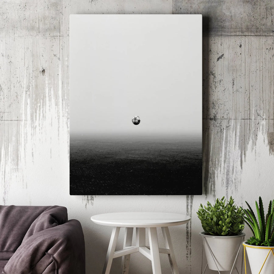 Soccer Ball Canvas Wall Art | Minimalist Black and White Photography | Premium Gallery Wrapped Canvas | Modern Sports Fan Home Decor