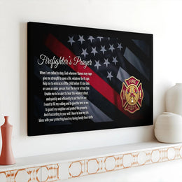 Firefighter's Prayer Canvas Wall Art | Thin Red Line American Flag Decor | Premium Patriotic Print | Gift for Firefighter, Fire Station Decor