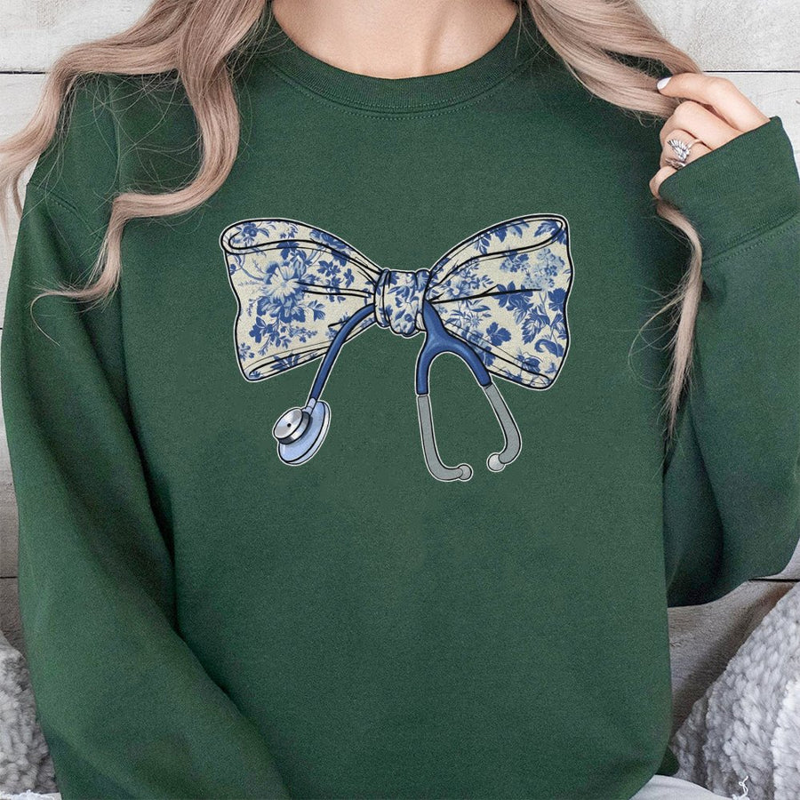 Nurse Sweatshirt with Floral Bow Stethoscope | Aesthetic Nursing School Graphic | Premium Cotton Blend | Gift for Nurses and Medical Students