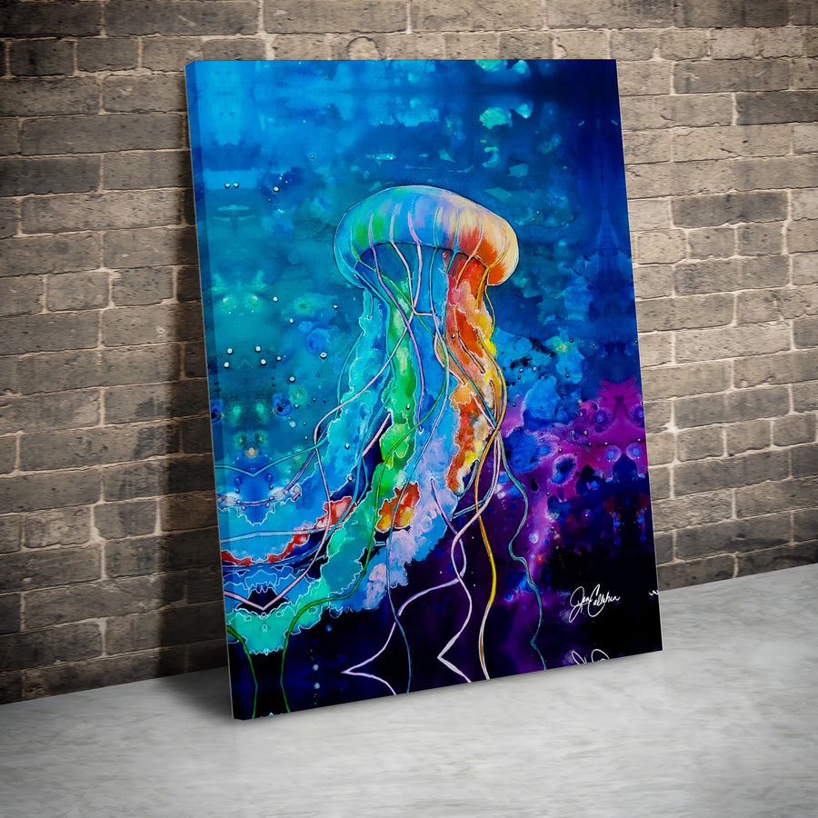 Jellyfish Wall Art Canvas | Vibrant Neon Ocean Marine Life Print | 1.25-Inch Gallery Wrap | Coastal Home Decor Gift for Sea Life Lovers