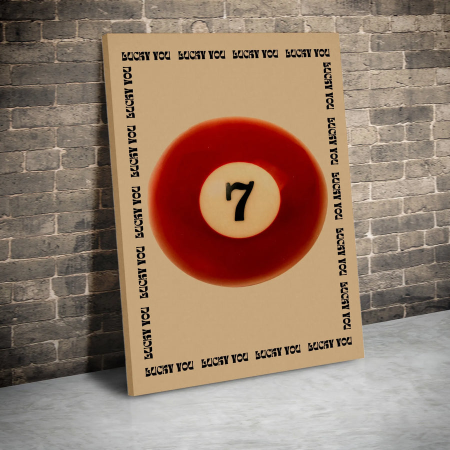 Lucky You 7 Ball Canvas Wall Art | Retro Billiard Sport Poster | Premium Gallery-Wrapped Print | Minimalist Game Room Decor for Lucky Gamers