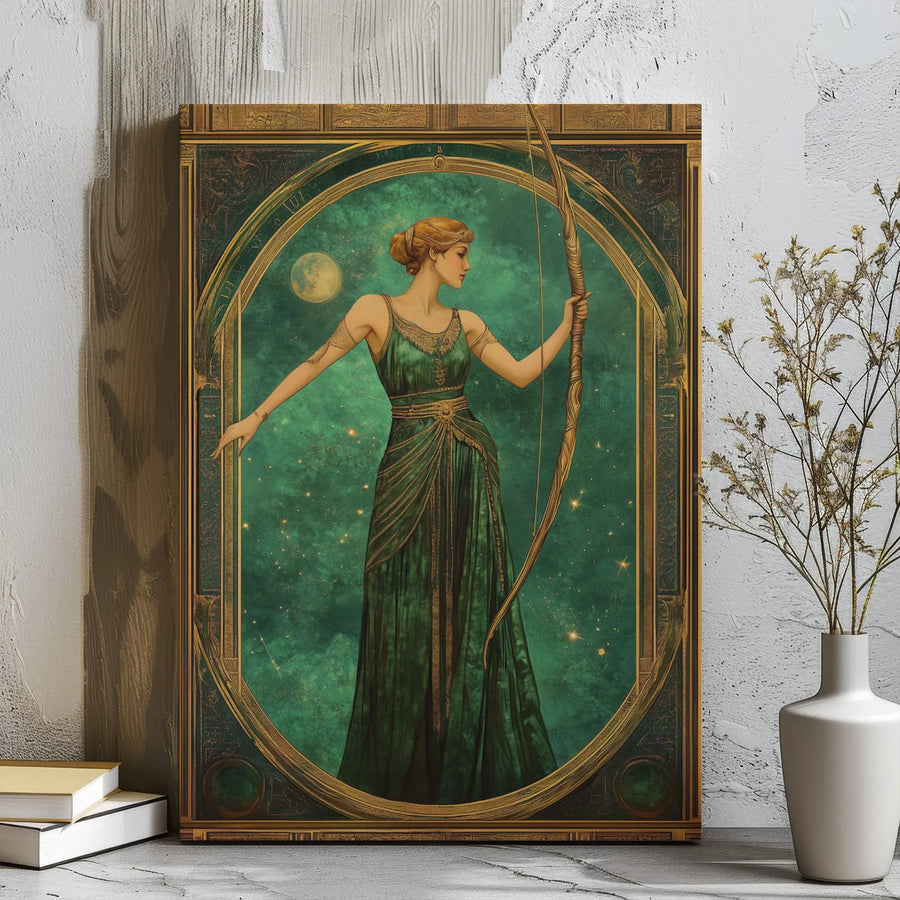 Artemis Goddess Canvas Art | Art Nouveau Mythology Wall Decor | Premium 1.25" Gallery Wrap | Greek Mythology Gift for Her