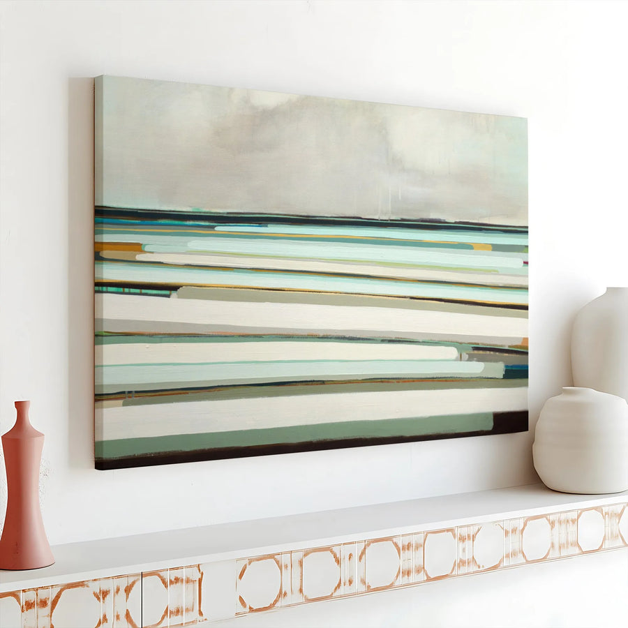 Abstract Landscape Horizontal Canvas | Minimalist Coastal Horizon Art with Teal and Sage Green | Premium 1.25" Gallery Wrap | Calming Wall Decor for Living Room