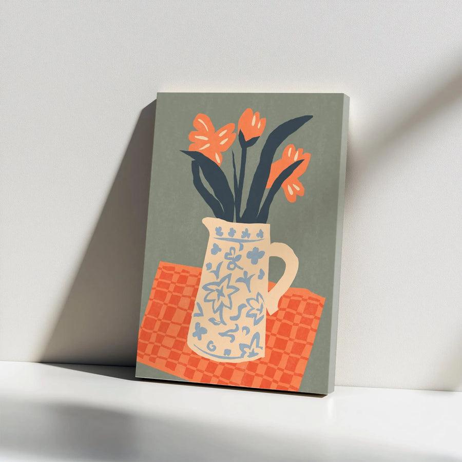 Floral Still Life Canvas Print | Modern Botanical Art in Jug | Thick Gallery Wrapped Canvas | Kitchen Wall Decor Gift