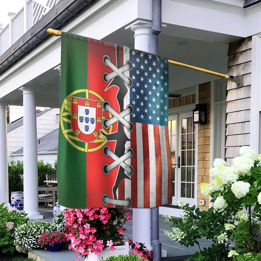 Portugal And USA Flag | Stitched Lace Design | Premium Weather-Resistant Polyester | Dual-Sided Decorative House Banner Gift