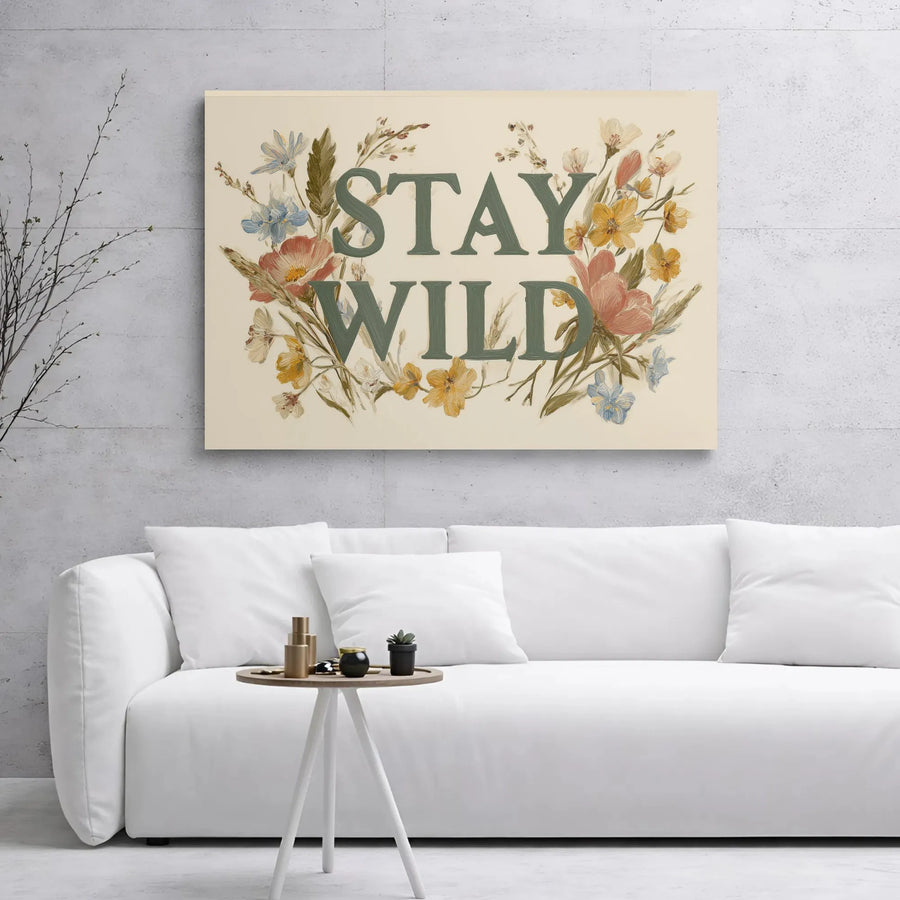 Stay Wild Floral Wall Art | Bohemian Wildflower Wreath Canvas | 1.25 Inch Gallery Wrap | Aesthetic Home Decor For Nature Lovers