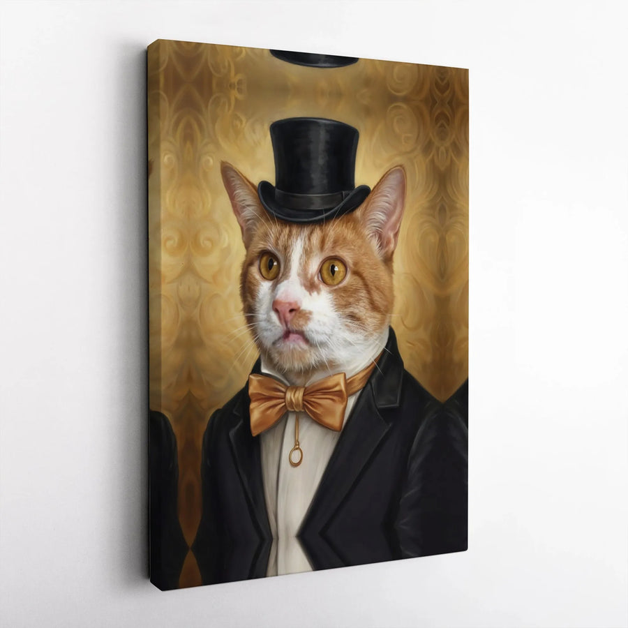 Gentleman Cat Portrait Canvas | Victorian Tuxedo Top Hat Art | Gallery Wrap Premium Wall Decor | Quirky Animal Lover Office Gift