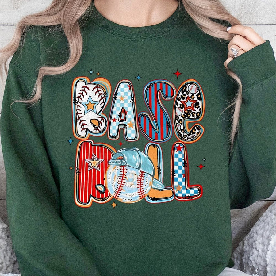 Baseball Sweatshirt | Retro Checkered Leopard Print Design | Premium Cotton Blend | Gift for Baseball Mom and Game Day Fans