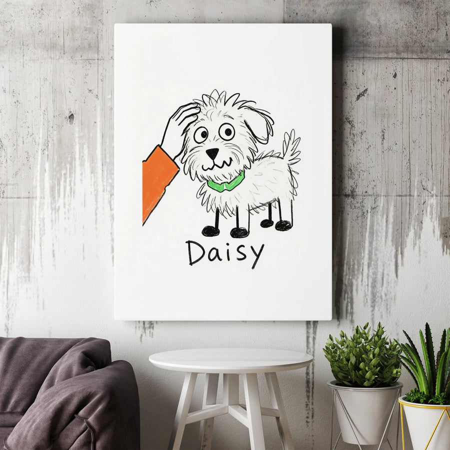 Cartoon Dog Canvas Wall Art | Whimsical Scruffy Puppy Sketch | Premium Gallery Quality Print | Gift for Kids Room & Nursery Decor