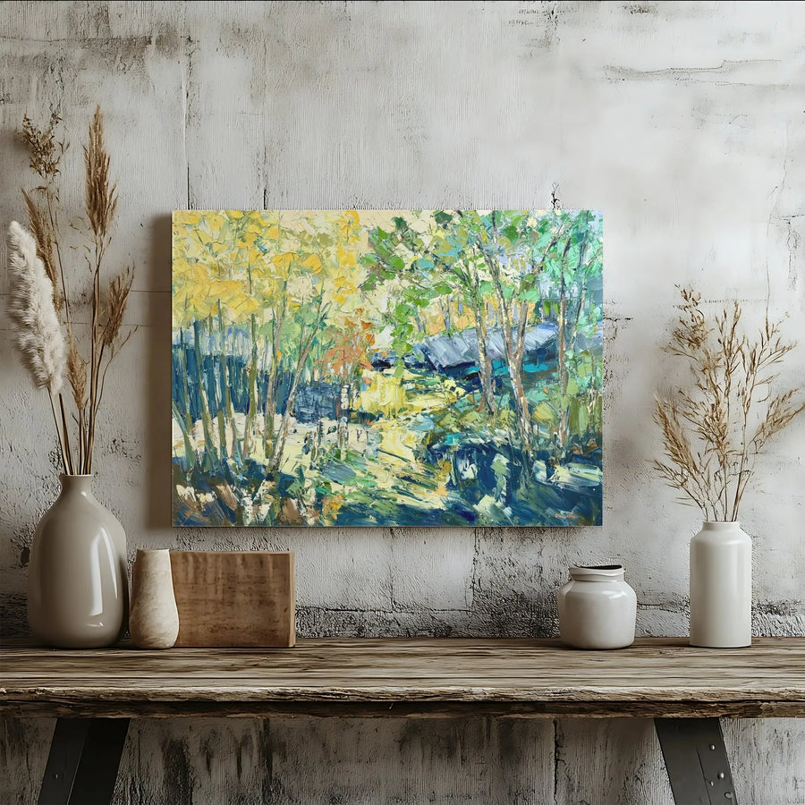 Impressionist Forest Landscape Horizontal Canvas | Palette Knife Oil Painting Style Birch Trees Art | Premium 1.25 Inch Thick Fade-Resistant Print | Vibrant Nature Decor Gift for Living Room