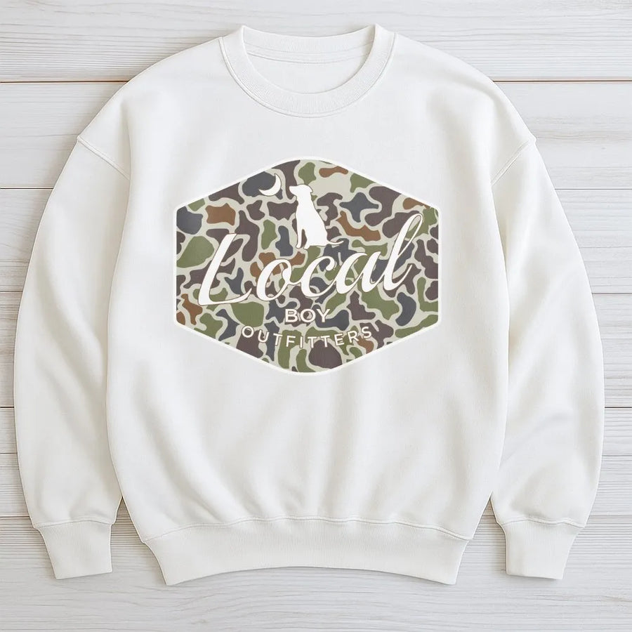 Camo Dog Sweatshirt | Southern Hunting Graphic Print | Premium Cotton Blend | Gift for Outdoorsmen and Duck Hunters