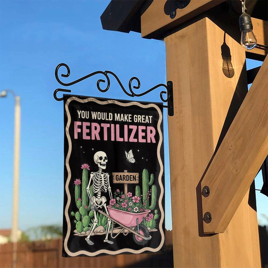 Skeleton Garden Flag | Funny Fertilizer Gardening Quote | Weather-Resistant Polyester Decor | Unique Plant Lover Gift Idea