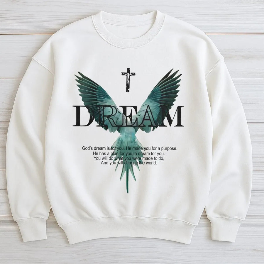 God's Dream Cross Sweatshirt | Inspirational Faith Quote Apparel | Premium Cotton Blend Crewneck | Religious Gift For Men And Women