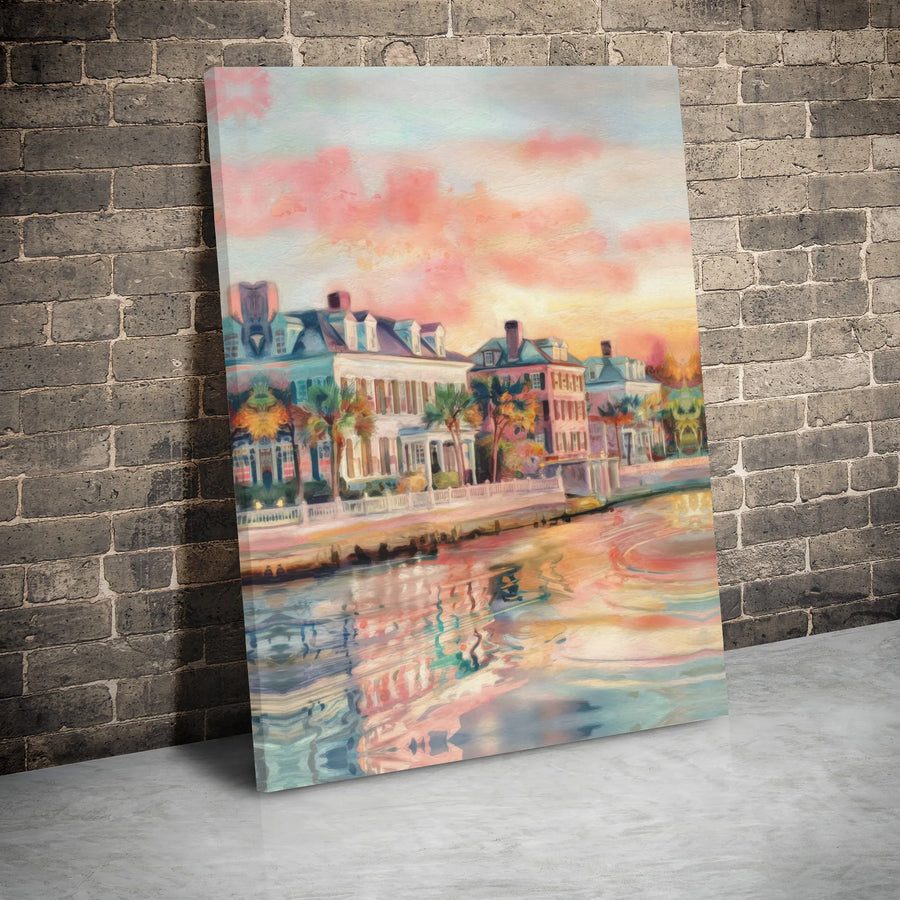 Charleston South Carolina Waterfront Canvas | Impressionist Sunset Harbor Cityscape | 1.25 Inch Gallery Wrap | Premium Coastal Home Office Decor