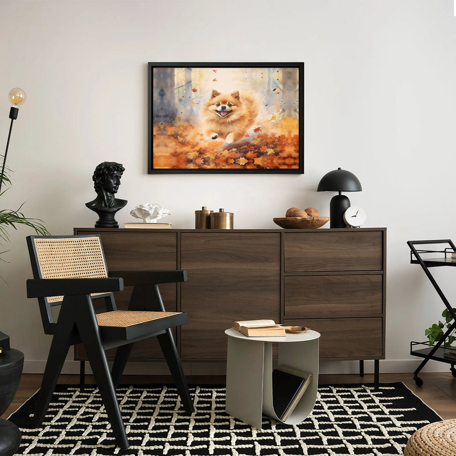 Pomeranian Dog Canvas Wall Art | Watercolor Autumn Forest Print | Premium Gallery Wrap Decor | Gift for Dog Lovers and Pet Owners