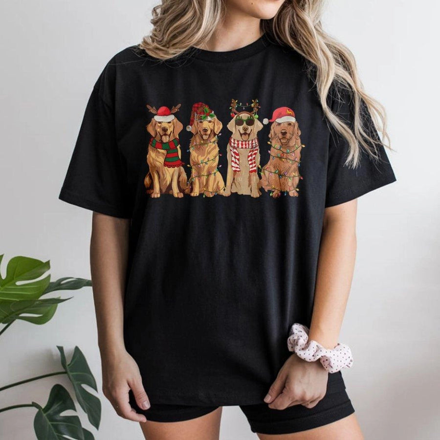 Christmas Golden Retriever T-Shirt | Festive Dog With Reindeer Antlers Graphic | 100% Cotton Premium Tee | Cute Holiday Gift For Dog Lovers