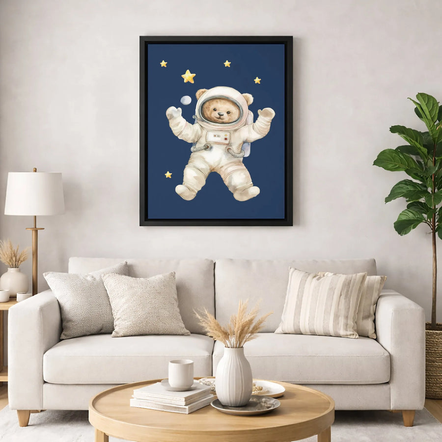 Astronaut Teddy Bear Canvas Print | Watercolor Space Nursery Wall Art | 1.25-Inch Thick Gallery Wrap | Cute Baby Room Decor Gift
