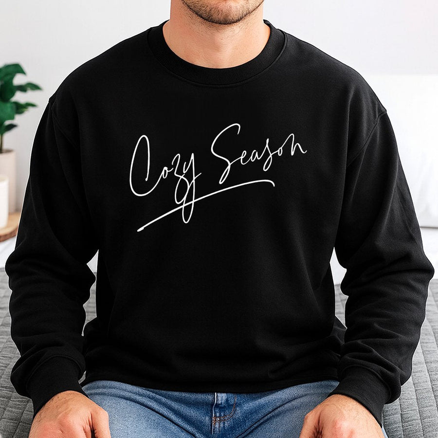 Cozy Season Sweatshirt | Minimalist Cursive Script Graphic | Soft Cotton Polyester Blend | Cute Fall Aesthetic Gift for Her
