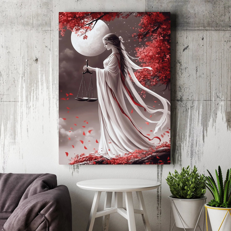 Libra Zodiac Goddess Wall Art | Celestial Scales Of Justice Canvas | Premium Fade-Resistant Print | Astrology Decor Gift For Her