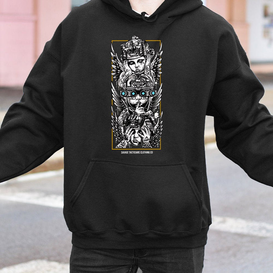 Tactical Soldier Hoodie | Angelic Night Vision Graphic | Premium Cotton Blend | Military Style Gift for Men and Women