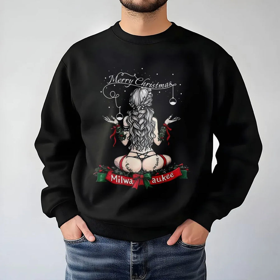 Milwaukee Christmas Sweatshirt | Naughty Holiday Pin-Up Graphic | Premium Cotton Blend | Funny Xmas Party Gift for Adults