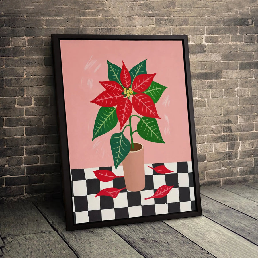 Poinsettia Wall Art | Modern Floral Botanical Print | Premium Gallery Wrapped Canvas | Festive Holiday Home Decor Gift