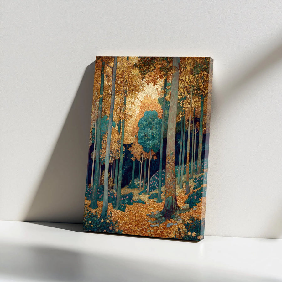 Enchanted Forest Canvas Wall Art | Art Nouveau Woodland Scene | Premium Gallery Wrap Print | Living Room & Bedroom Decor Gift