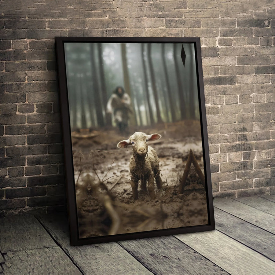 Jesus The Good Shepherd Canvas | Lost Lamb In Forest Wall Art | Premium Gallery Wrapped Print | Religious Christian Home Decor Gift