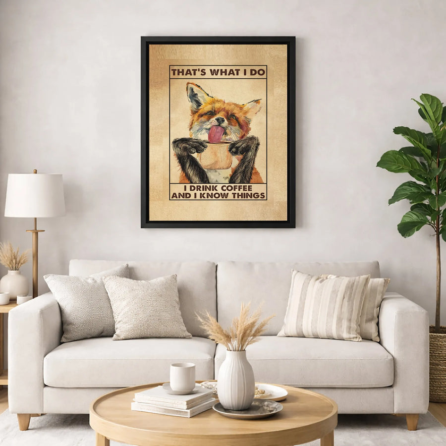 Fox Coffee Wall Art | Watercolor Animal Painting | Premium 1.25 Inch Gallery Canvas | Funny Kitchen Decor Gift