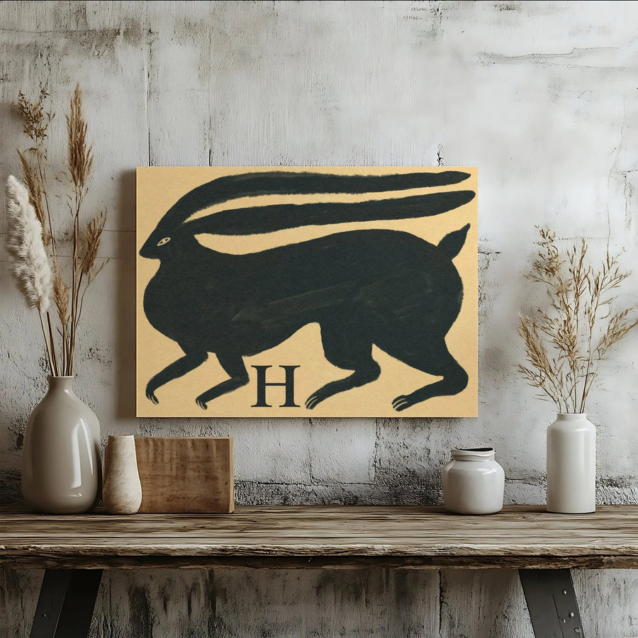 Black Hare Canvas Wall Art | Mid-Century Modern Animal Print | Premium Gallery-Wrapped Decor | Nature-Inspired Home Gift for Rabbit Lovers