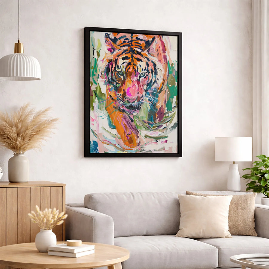 Abstract Tiger Canvas Wall Art | Colorful Wildlife Animal Painting | Premium Gallery-Wrapped 1.25 Inch Profile | Modern Home Decor Gift