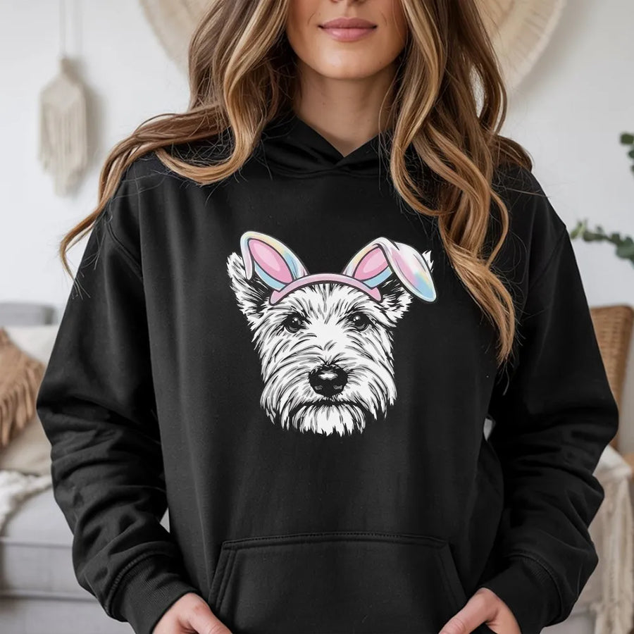 Westie Dog Hoodie | Cute Easter Bunny Ears Graphic | Premium Cotton Blend | Funny Dog Lover Gift For Women And Men