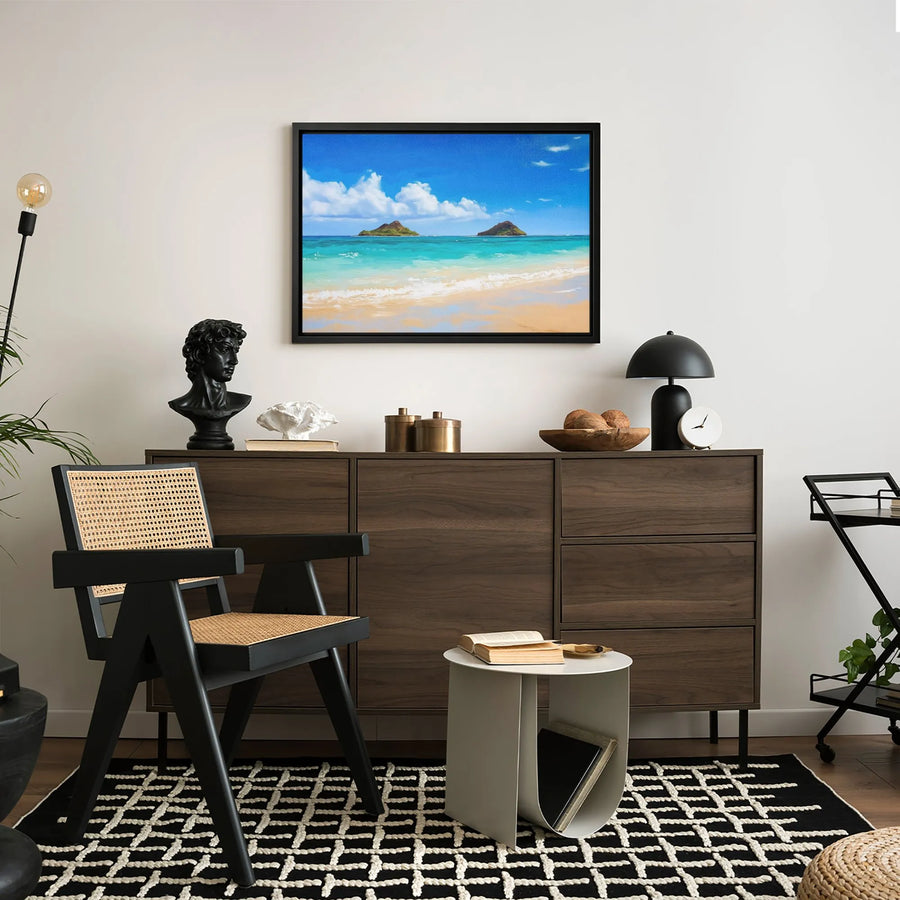 Hawaii Beach Wall Art | Lanikai Seascape Canvas Print | Premium Framed Tropical Ocean Decor | Coastal Living Room Home Gift
