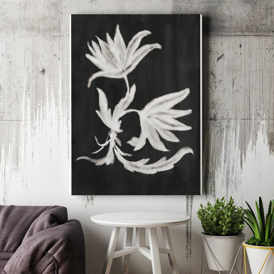 Botanical Floral Vertical Canvas | Minimalist Black and White Flower Sketch | Premium Thick Gallery Wall Art | Modern Home Decor Gift