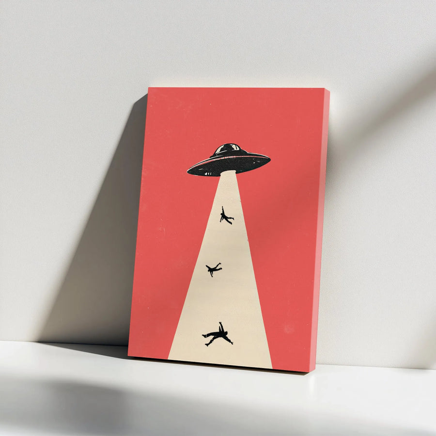 Retro UFO Abduction Canvas | Minimalist Sci-Fi Wall Art Print | Premium Thick Gallery Canvas | Collector's Gift for Alien Believers