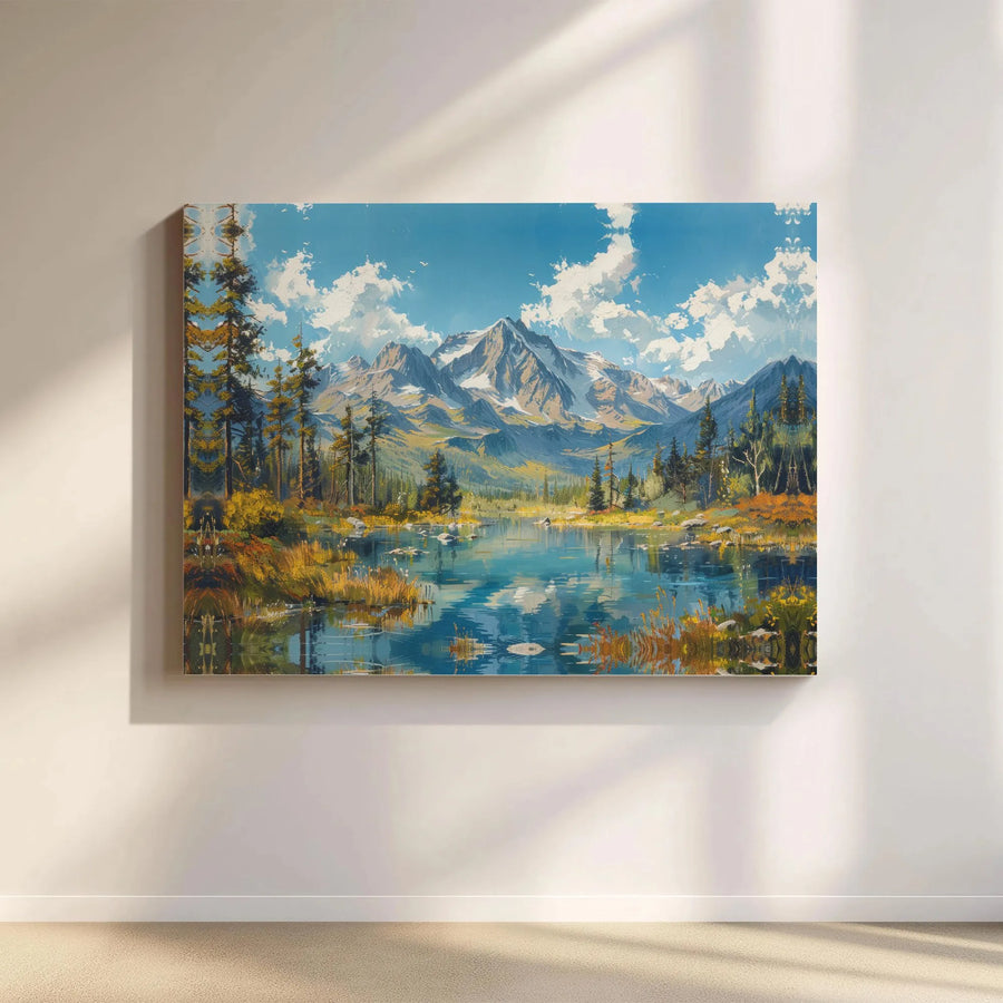 Mountain Lake Canvas Wall Art | Scenic Pine Forest Landscape Print | Premium 1.25" Gallery Wrap | Nature Decor for Home Office