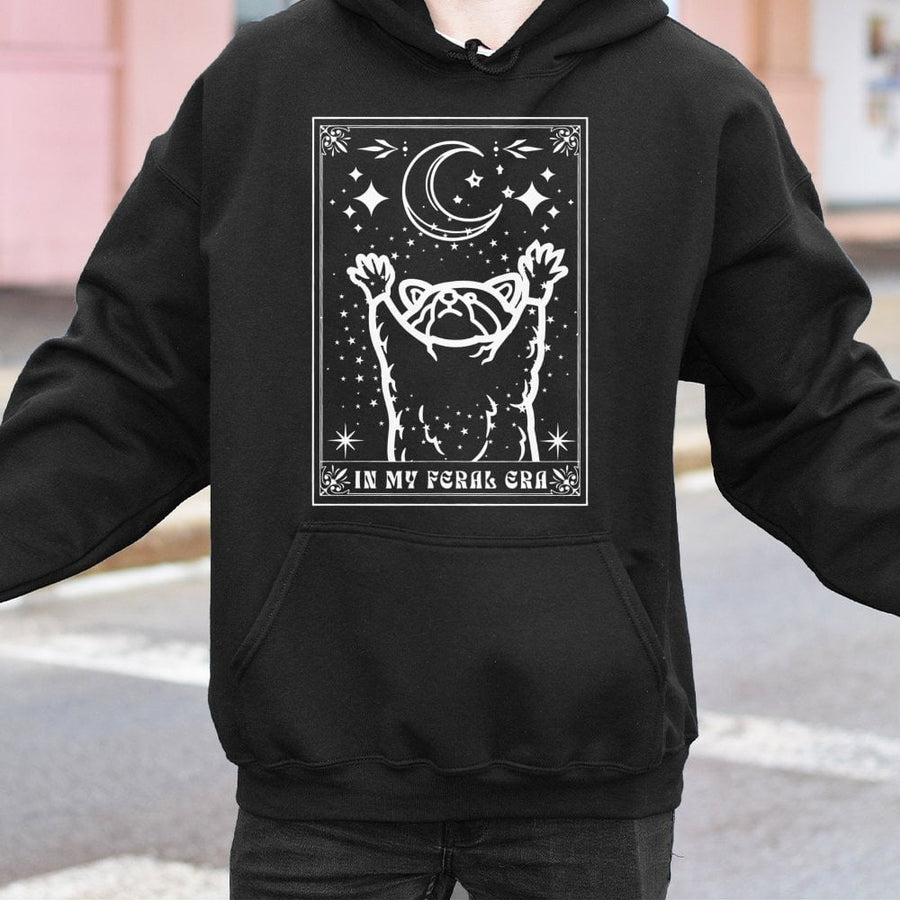 In My Feral Era Raccoon Hoodie | Tarot Card Aesthetic Graphic | Premium Cotton Blend Pullover | Cute Cottagecore Gift for Raccoon Lovers