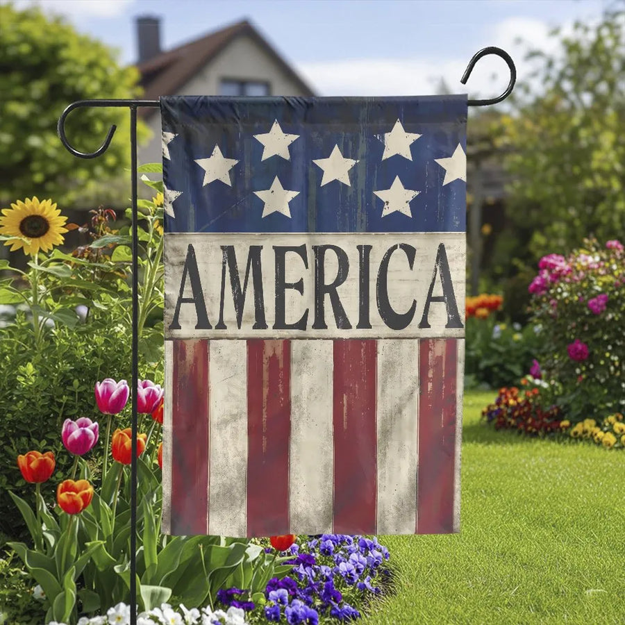 Patriotic America Garden Flag | Rustic Distressed Stars and Stripes Vintage Design | Double-Sided Durable 100% Polyester | Premium Outdoor Yard Decor & 4th of July Gift