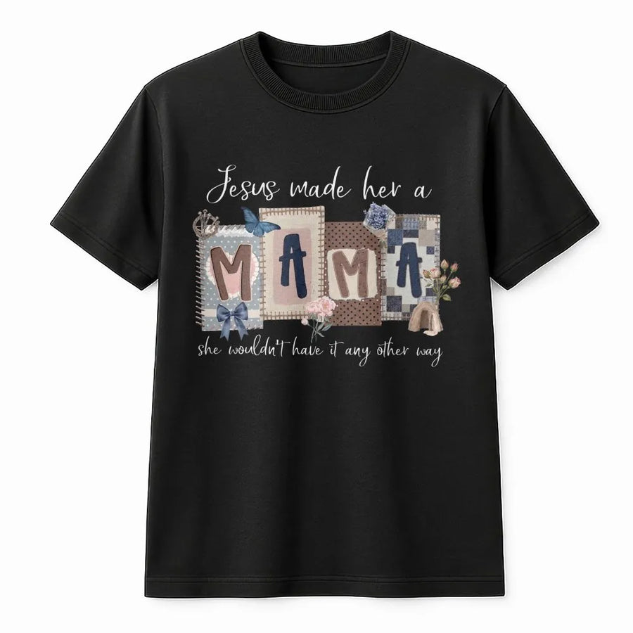 Christian Mom T-Shirt | Jesus Made Her A Mama Graphic Tee | Soft Cotton Religious Shirt | Mothers Day Gift for Her, New Mama Present