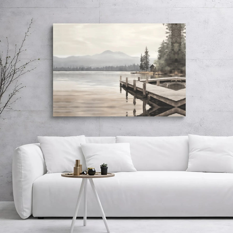 Lake Dock Canvas Wall Art | Peaceful Mountain Nature Landscape | Premium Gallery Wrap 1.25 Inch | Calm Home Decor Gift For Living Room