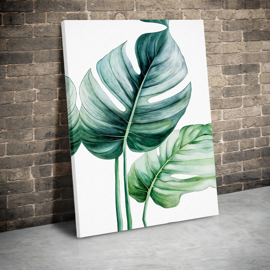 Monstera Leaf Canvas Wall Art | Minimalist Watercolor Botanical Print | Premium Gallery Wrap | Modern Home Decor Gift