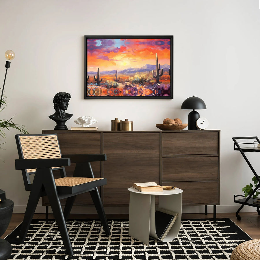 Desert Sunset Canvas Wall Art | Vibrant Saguaro Cactus Landscape | Premium Gallery-Wrapped Print | Southwest Home Decor Gift