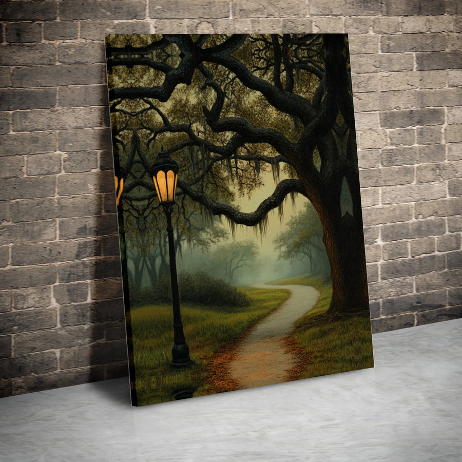 Misty Southern Oak Canvas Print | Ethereal Spanish Moss Landscape | Premium Gallery-Wrapped Wall Art | Nature Lover Home Decor Gift