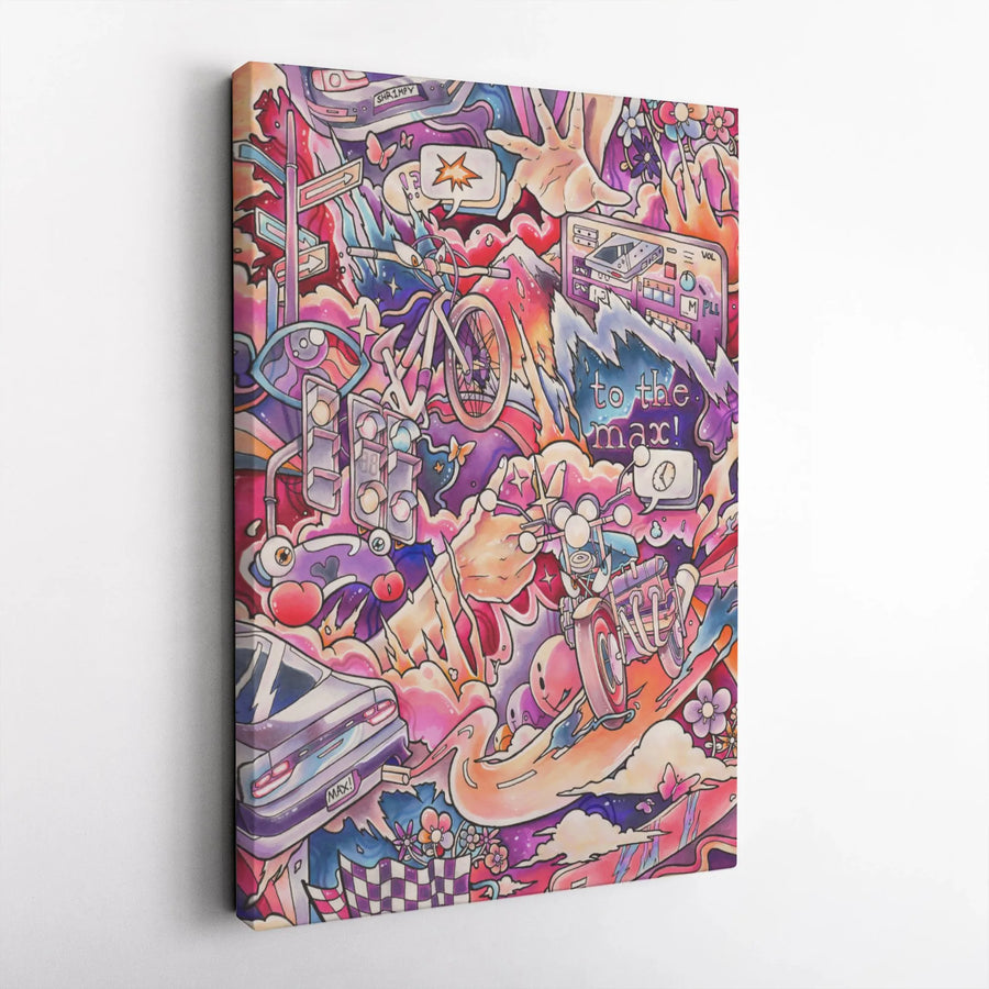 Psychedelic Graffiti Wall Art | Urban Doodle Street Style Canvas | Premium Gallery Wrap Print | Vibrant Pop Culture Decor for Teens & Gamers