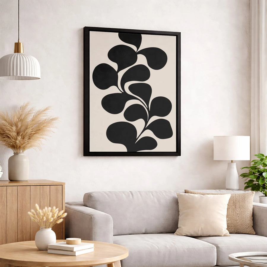 Minimalist Black Botanical Canvas Wall Art | Abstract Vine Leaf Print | Premium 1.25 Inch Gallery Wrap | Modern Home Office Decor Gift