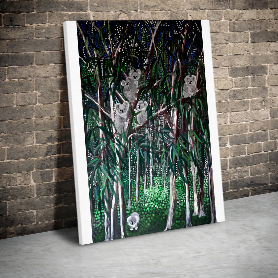 Koala Family Canvas Wall Art | Whimsical Eucalyptus Forest Painting | Premium Gallery Wrapped Canvas | Nursery Decor Gift for Animal Lover
