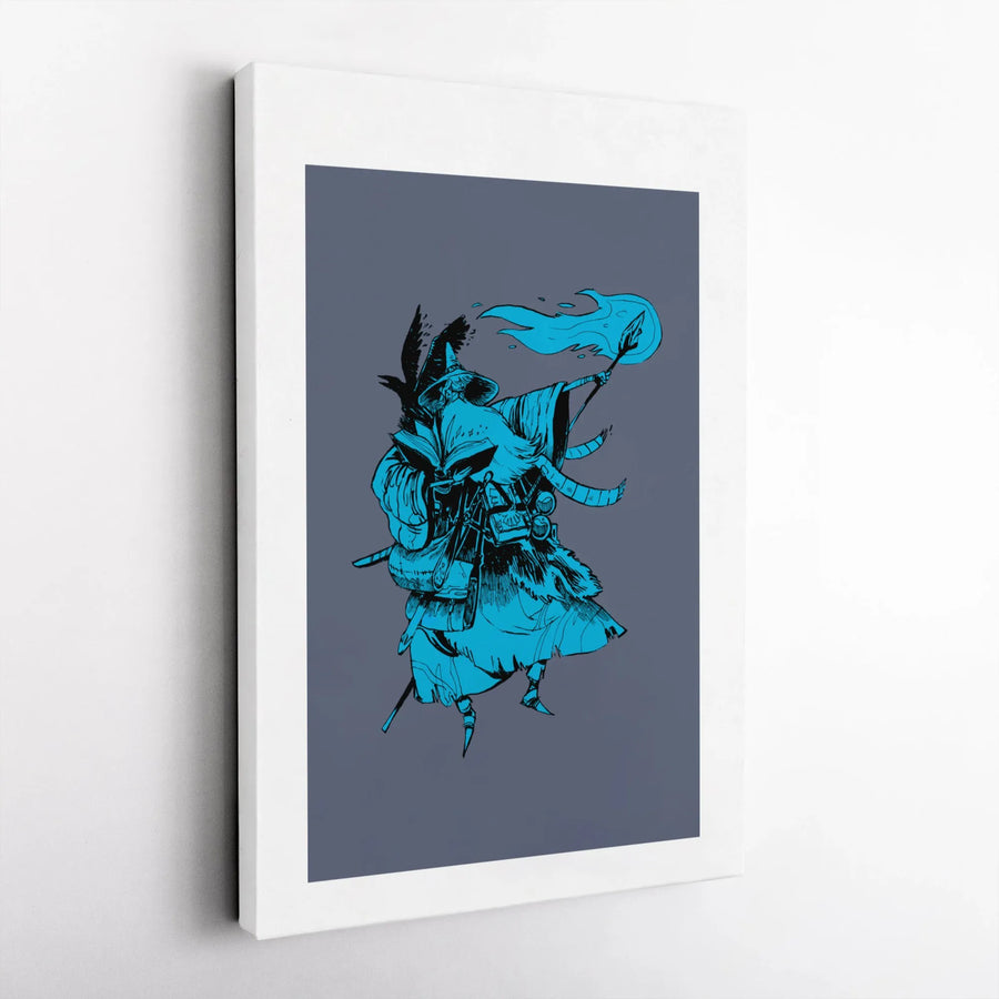 Fantasy Wizard Vertical Canvas | Minimalist Sorcerer Illustration | Premium Thick Gallery Print | Modern Gamer Room Decor Gift