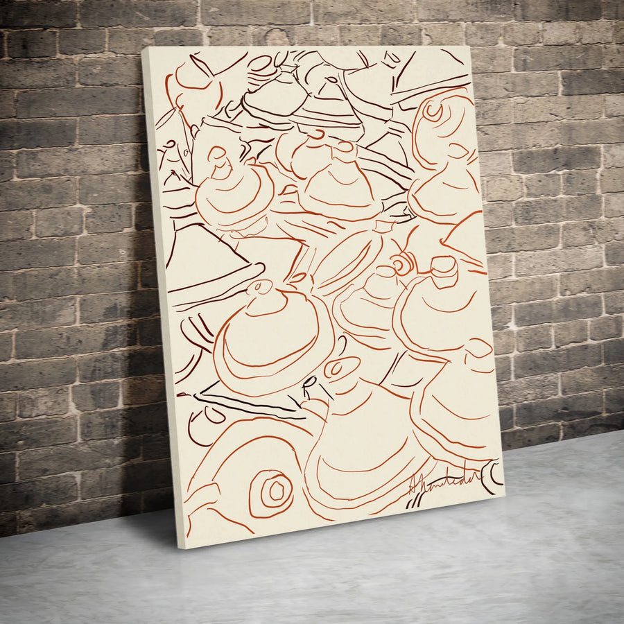 Moroccan Tagine Line Art Canvas Print | Abstract Kitchen Wall Decor | Premium 1.25-Inch Gallery Wrap | Minimalist Dining Room Gift