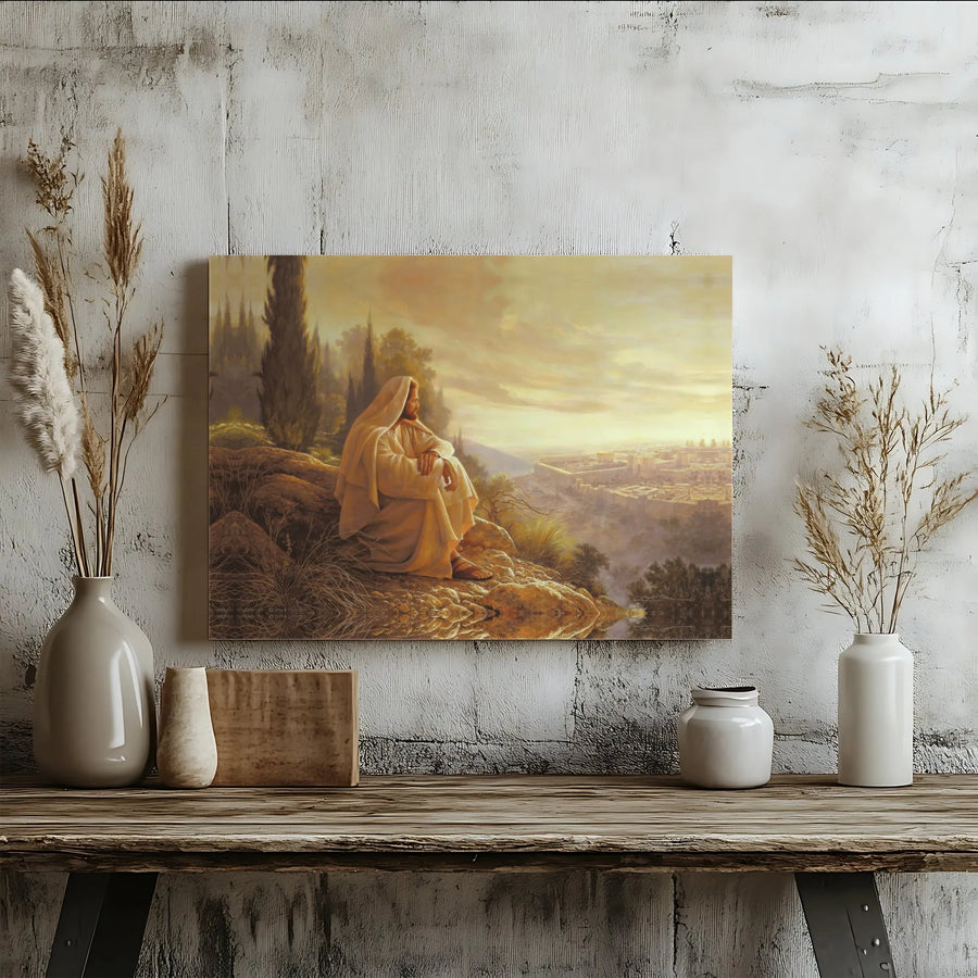 Jesus Christ Wall Art | Jerusalem Sunset Religious Painting | Premium Gallery-Wrapped Canvas | Christian Home Decor Gift
